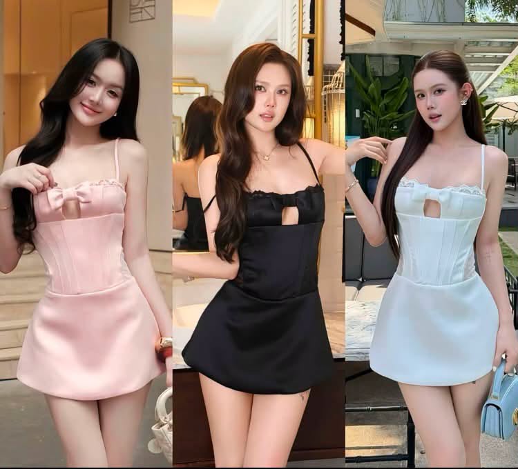 มินิเดรสสายเล็ก สามโทนสี